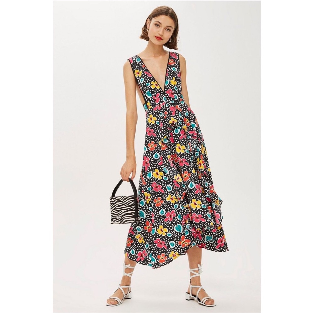 Top Shop Floral Pinafore Midi Dress